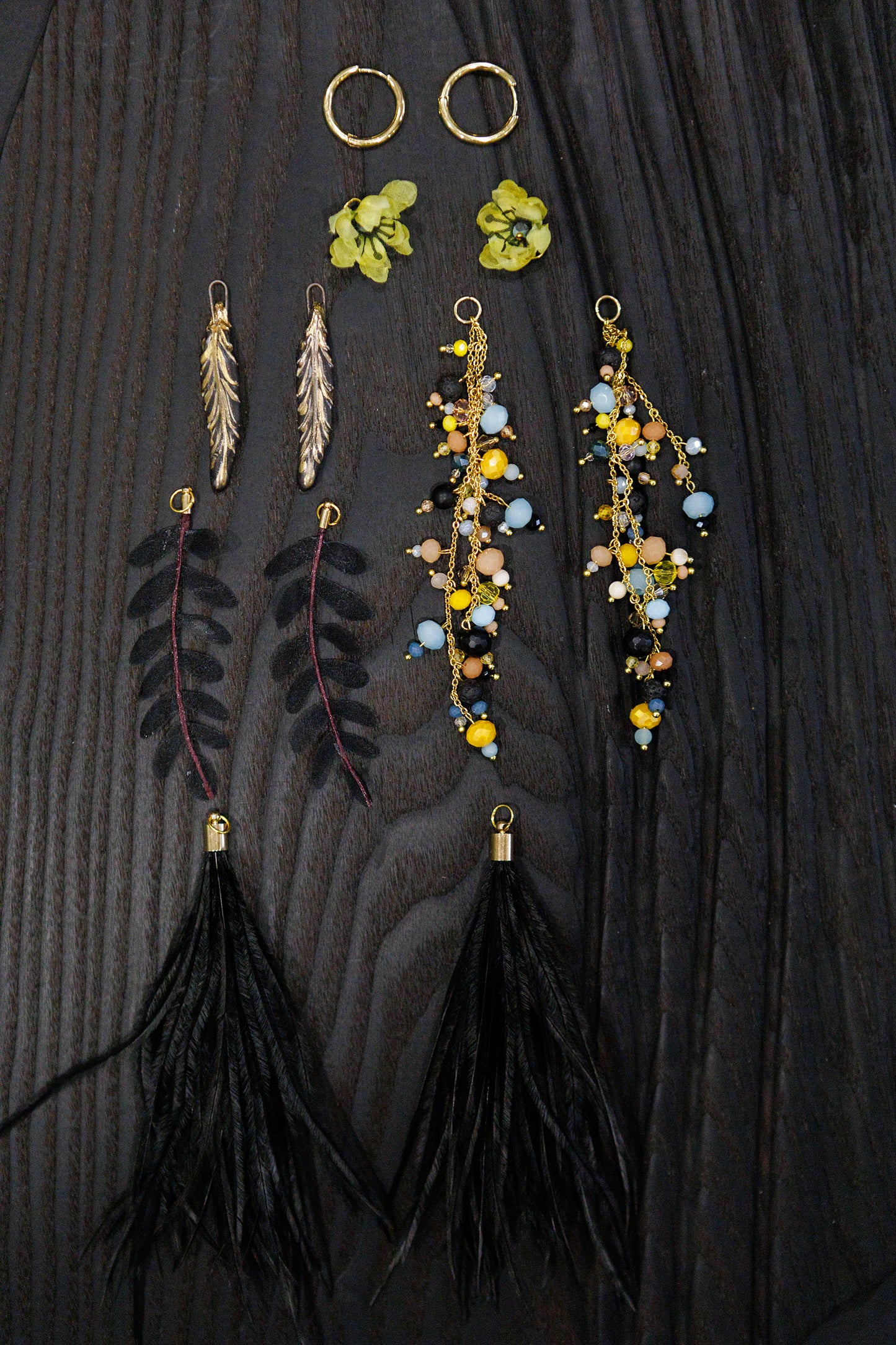 kombinējamie zīda ziedu auskari ar stiklu