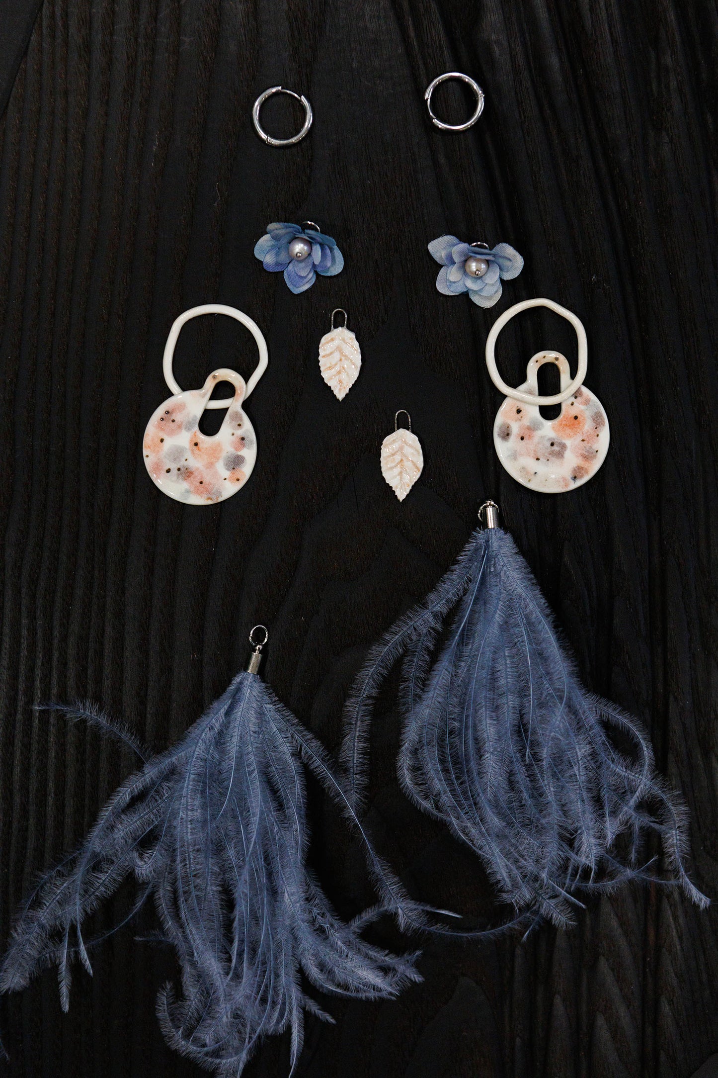 combinable silk flower earrings with porcelain