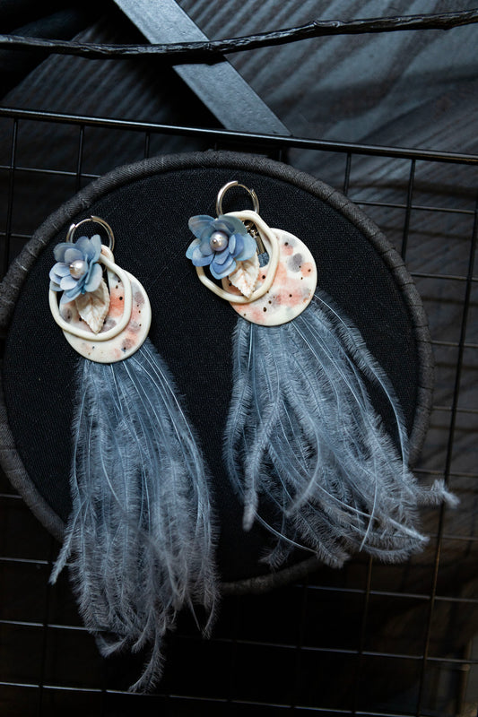 combinable silk flower earrings with porcelain