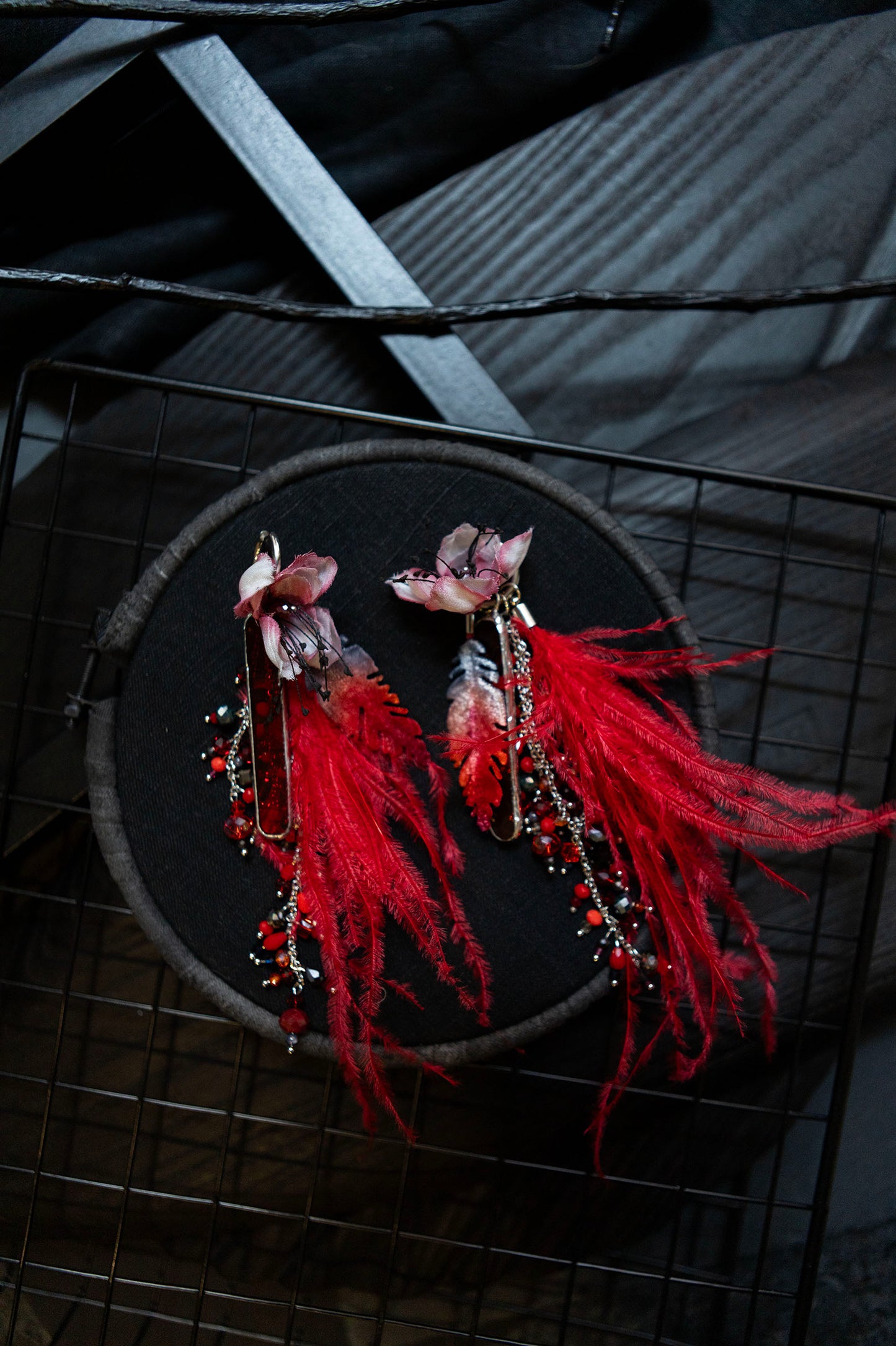 combinable silk flower earrings with glass