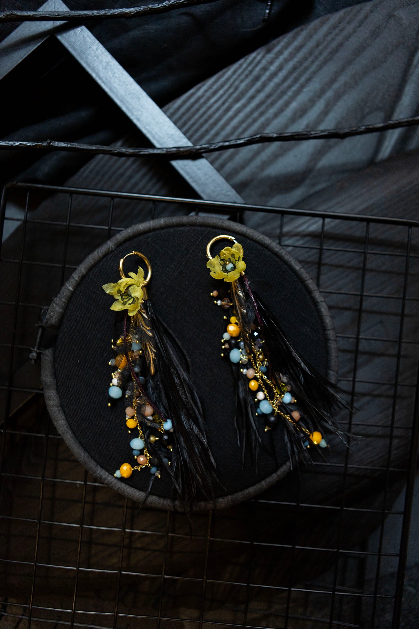 combinable silk flower earrings with glass