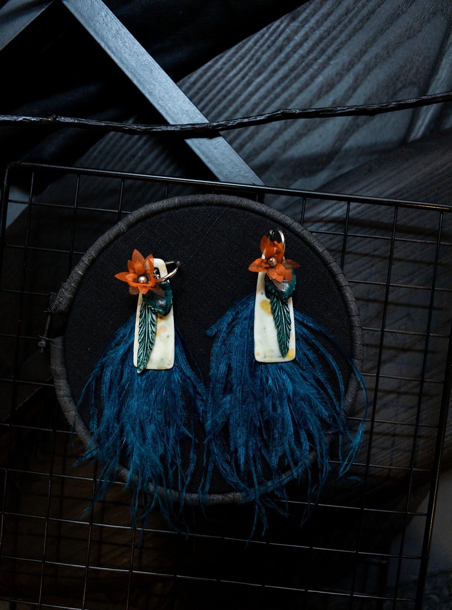 combinable silk flower earrings with porcelain