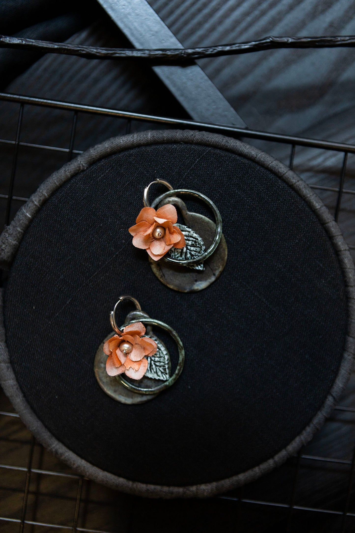 combinable silk flower earrings with porcelain