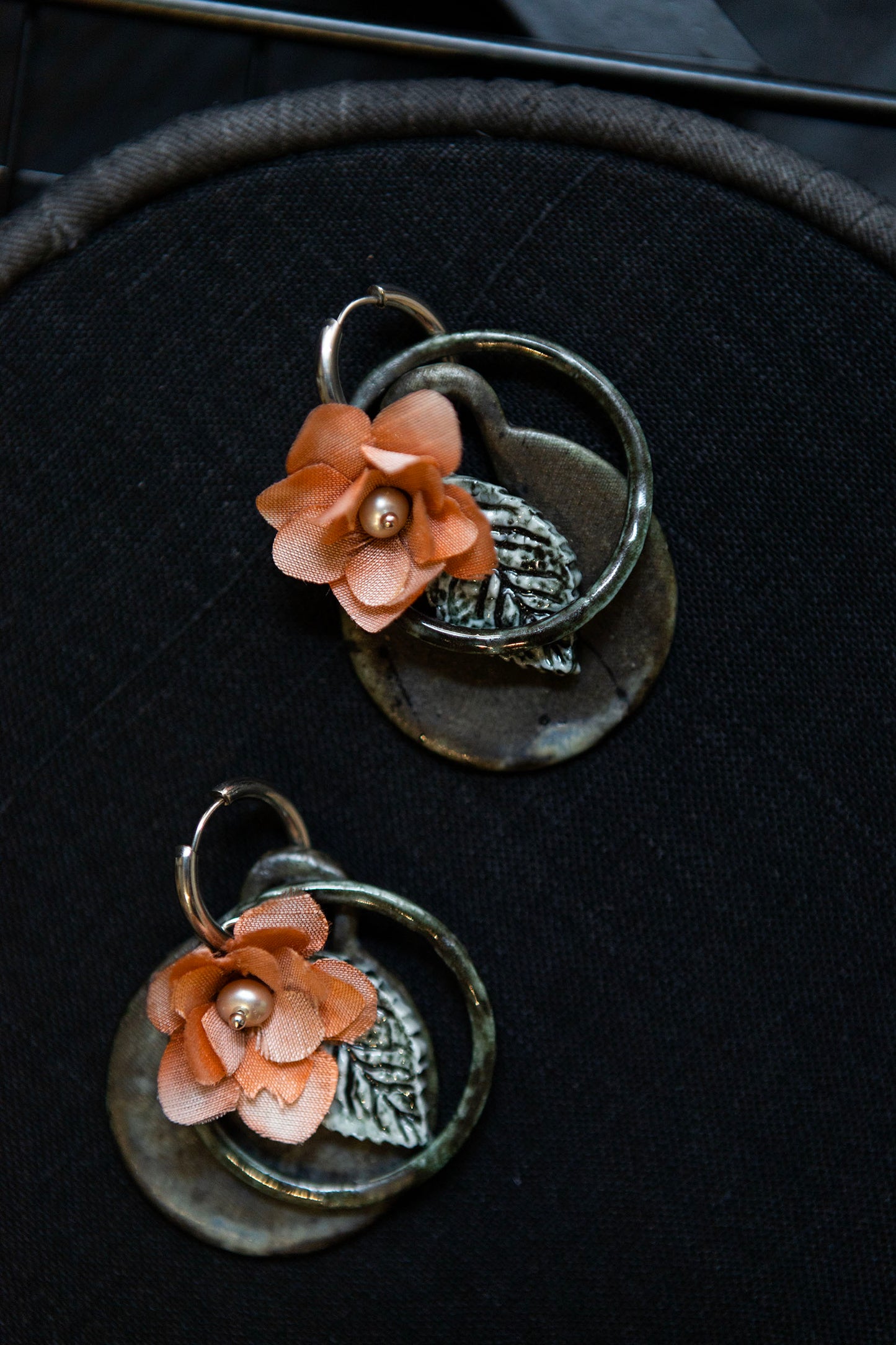 combinable silk flower earrings with porcelain