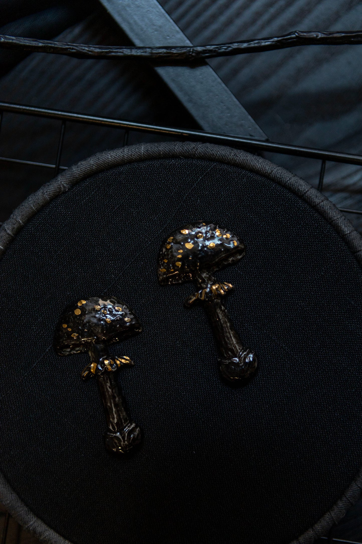 black porcelain mushroom earrings